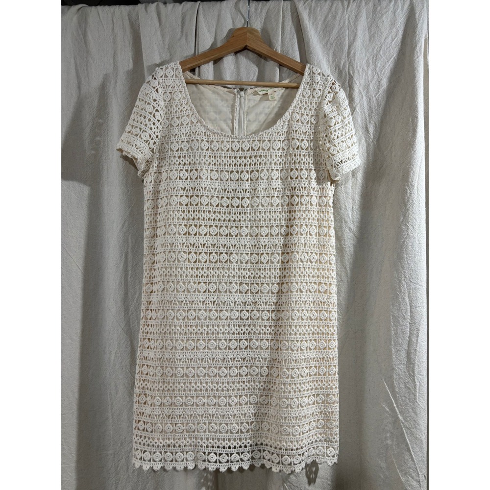 Staring at Stars Anthro Cream Crochet Lace Shift Dress Short Sleeve Boho Ivory L